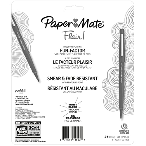Paper Mate Felt Tip Pens Flair Marker Pens, Medium Point, Assorted, 24 Count-UPStoxs