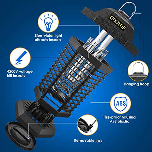 GOOTOP Bug Zapper Outdoor, Mosquito Zapper Outdoor, Electric Fly Zapper,Fly Traps, Mosquito Killer, 3 Prong Plug,Flying Insects Zapper Outdoor 90-130V, ABS Plastic Outer (Black)-UPStoxs