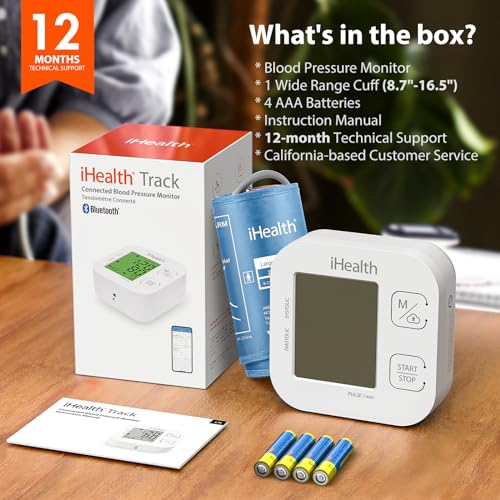 iHealth Track Smart Upper Arm Blood Pressure Monitor with Wide Range Cuff That fits Standard to Large Adult Arms, Bluetooth Compatible for iOS & Android Devices-UPStoxs