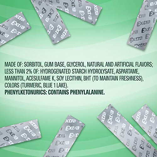 EXTRA Spearmint Sugarfree Chewing Gum, 15 Pieces (Pack of 10)-UPStoxs