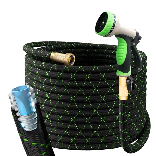 PowerFlow Garden Hose, NON-EXPANDABLE 25 Feet Premium Quality Stainless Steel Metal Water Hose with Durable Fabric Skin, Hose For Commercial, Residential Use, Bonus 10-way Spray Nozzle (25 Ft, Black)-UPStoxs