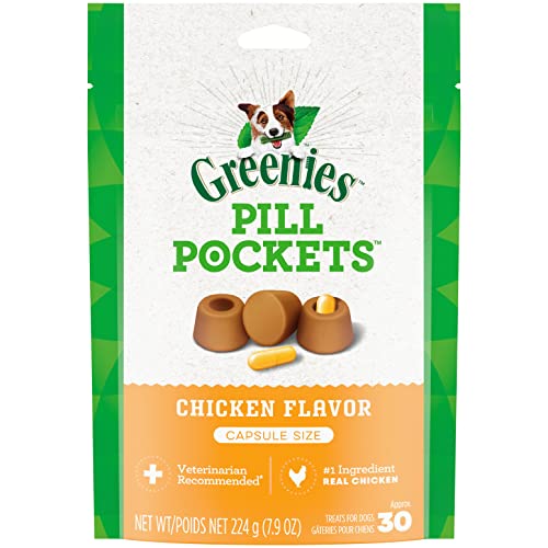 Greenies Pill Pockets for Dogs Capsule Size Natural Soft Dog Treats, Chicken Flavor, 7.9 oz. Pack (30 Treats)-UPStoxs