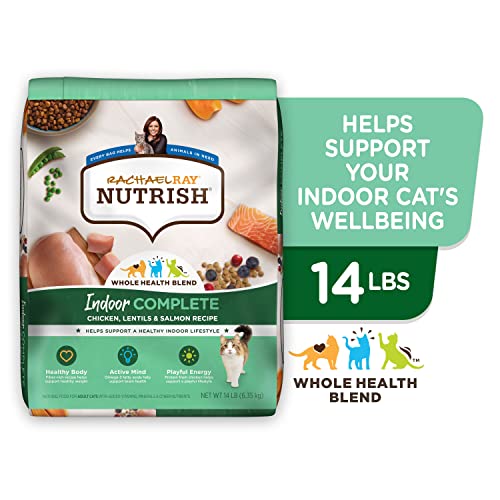 Rachael Ray Nutrish Indoor Complete Premium Natural Dry Cat Food with Added Vitamins, Minerals & Other Nutrients, Chicken with Lentils & Salmon Recipe, 14 Pounds (Packaging May Vary)-UPStoxs
