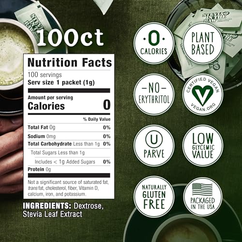 Stevia In The Raw, Plant Based Zero Calorie, No Erythritol, Sugar Substitute, Sugar-Free Sweetener for Coffee, Hot & Cold Drinks, Suitable For Diabetics, Vegan, Gluten-Free, 100Count Packets (1 Pack)-UPStoxs