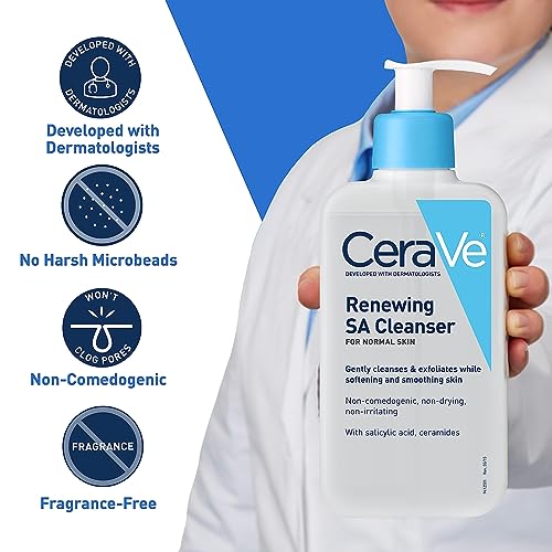CeraVe SA Cleanser | Salicylic Acid Cleanser with Hyaluronic Acid, Niacinamide & Ceramides| BHA Exfoliant for Face | Fragrance Free Non-Comedogenic | 16 Ounce-UPStoxs