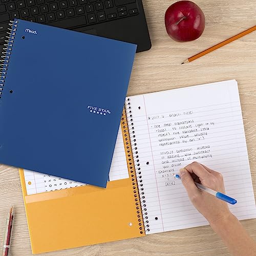 Five Star Spiral Notebook + Study App, 5 Subject, College Ruled Paper, Fights Ink Bleed, Water Resistant Cover, 8-1/2" x 11", 200 Sheets, Blue (73635)-UPStoxs