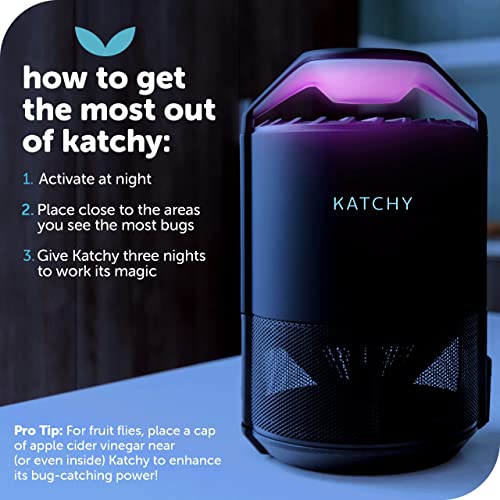 Katchy Indoor Insect Trap - Catcher & Killer for Mosquitos, Gnats, Moths, Fruit Flies - Non-Zapper Traps for Inside Your Home - Catch Insects Indoors with Suction, Bug Light & Sticky Glue (Black)-UPStoxs