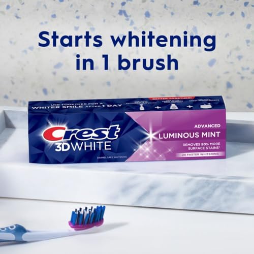 Crest 3D White Advanced Luminous Mint Teeth Whitening Toothpaste, 3.7 oz Pack of 4 - Helps Remove Surface Stains, Whitens Teeth, Strengthens Tooth Enamel, Protects Against Cavities-UPStoxs