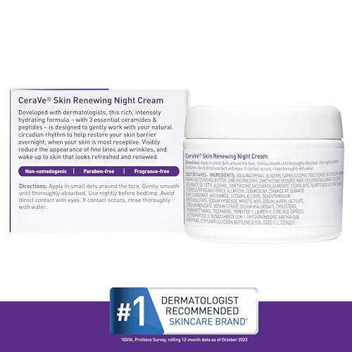 CeraVe Skin Renewing Night Cream | Niacinamide, Peptide Complex, and Hyaluronic Acid Moisturizer for Face | 1.7 Ounce, Packaging may Vary-UPStoxs