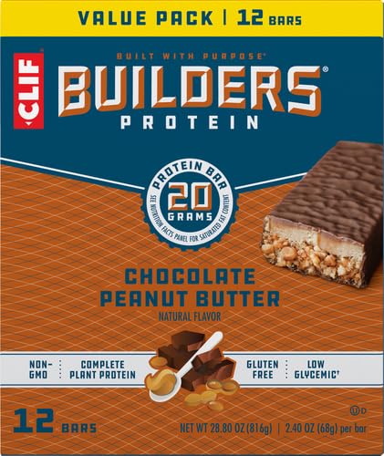 CLIF Builders - Chocolate Peanut Butter Flavor - Protein Bars - Gluten-Free - Non-GMO - Low Glycemic - 20g Protein - 2.4 oz.-UPStoxs