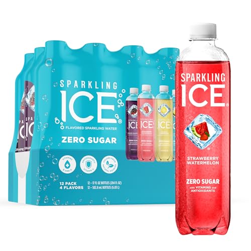 Sparkling Ice Blue Variety Pack, Zero Sugar Sparkling Water, with Vitamins and Antioxidants, 17 fl oz, 12 count (Classic Lemonade, Strawberry Watermelon, Grape Raspberry, Lemon Lime)-UPStoxs