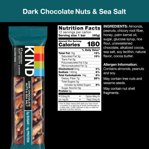 KIND Bars, Dark Chocolate Nuts and Sea Salt, Healthy Snacks, Gluten Free, Low Sugar, 6g Protein, 12 Count-UPStoxs
