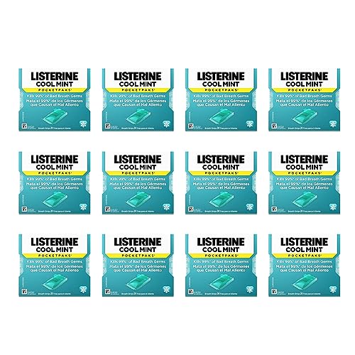 Listerine Cool Mint Pocketpaks Breath Strips Kills Bad Breath Germs, 24-Strip Pack (12 Pack)-UPStoxs