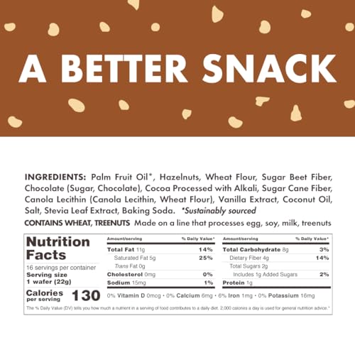 Rip Van Chocolate Hazelnut Wafer Cookies, Keto, Non-GMO, Healthy Snacks, Low Carb & Low Sugar (2g), Low Calorie, Vegan, 16 Count-UPStoxs