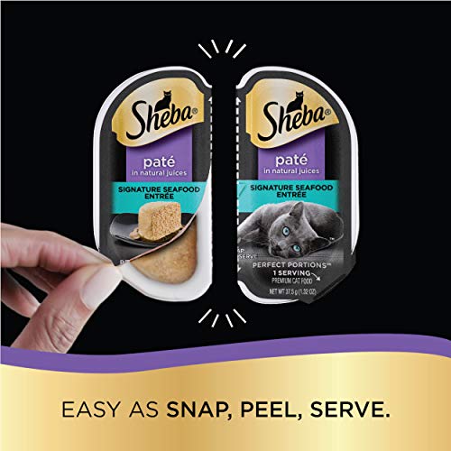 SHEBA Perfect Portions Paté Wet Cat Food Trays (24 Count, 48 Servings), Signature Seafood Entrée, Easy Peel Twin-Pack Trays-UPStoxs