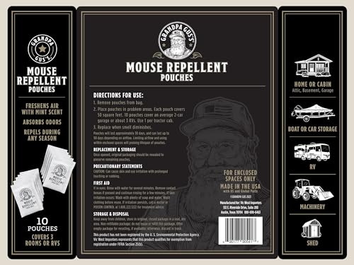 Grandpa Gus's Extra-Strength Mouse Repellent Pouches, Cinnamon/Peppermint Oils Repel Mice from Nesting & Freshen Air in Car/RV/Boat/Garage/Shed/Cabin, 1.75 oz (Pack of 10)-UPStoxs