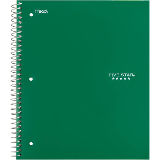 Five Star Spiral Notebook + Study App, 3 Subject, Wide Ruled Paper, 150 Sheets, 10-1/2" x 8" Sheet Size, Forest Green (73176)-UPStoxs