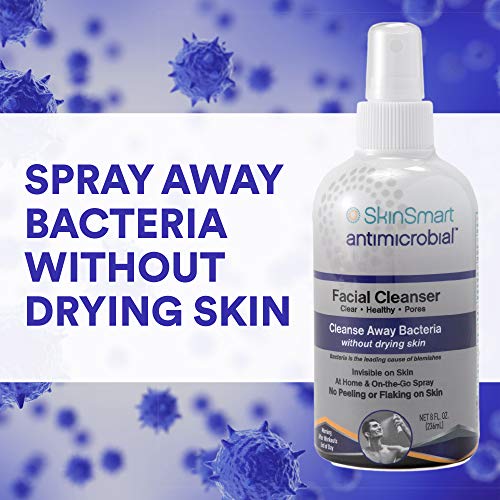 SkinSmart Facial Cleanser for Acne, Targets Bacteria for Active Teenage Athletes Post Workout and Adult Acne, 8 oz Spray Bottle, Safe for Multiple Daily Uses-UPStoxs