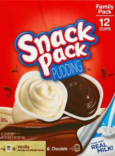 Snack Pack Chocolate and Vanilla Flavored Pudding Cups Family Pack, 12 Count Pudding Cups (1 Pack)-UPStoxs