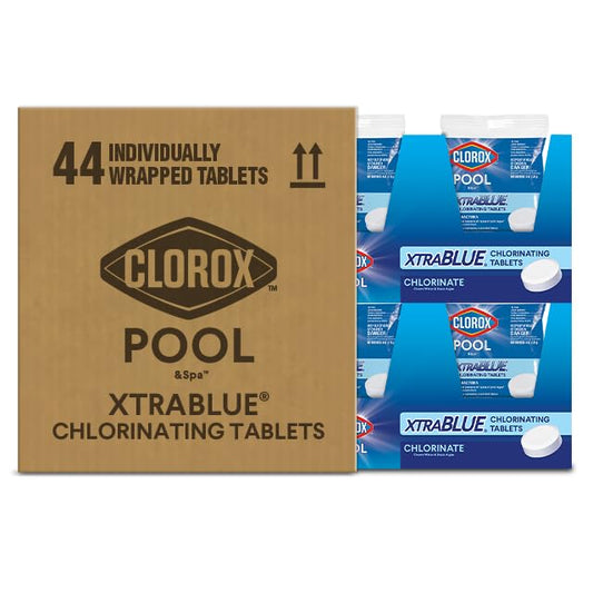 Clorox® Pool&Spa™ XtraBlue 3” Swimming Pool Chlorinating Tablets, 44 Individually Wrapped Tablets, Kills Bacteria & Stops Algae (16.5 LB)-UPStoxs