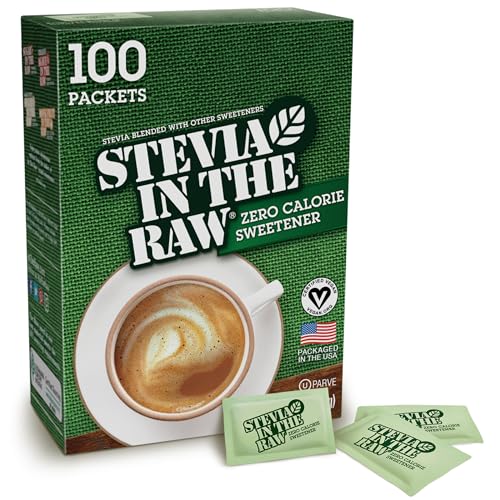 Stevia In The Raw, Plant Based Zero Calorie, No Erythritol, Sugar Substitute, Sugar-Free Sweetener for Coffee, Hot & Cold Drinks, Suitable For Diabetics, Vegan, Gluten-Free, 100Count Packets (1 Pack)-UPStoxs