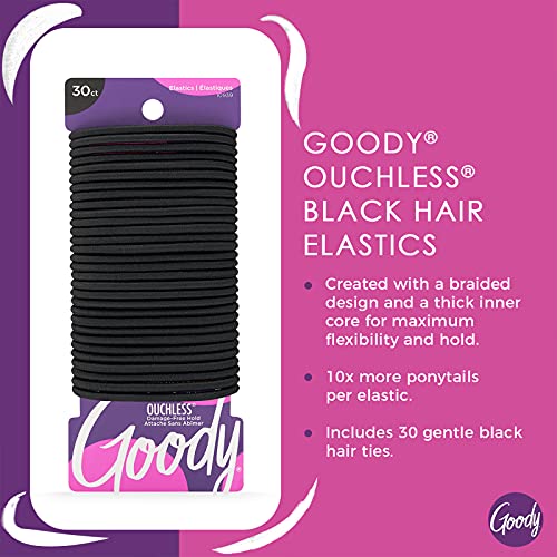 GOODY Womens Ouchless Braided Elastics, Black, 30 Count-UPStoxs