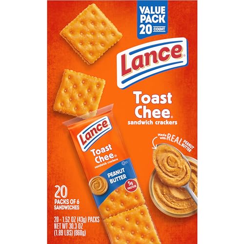 Lance Sandwich Crackers, ToastChee Peanut Butter, 20 Individually Wrapped Packs, 6 Sandwiches Each-UPStoxs