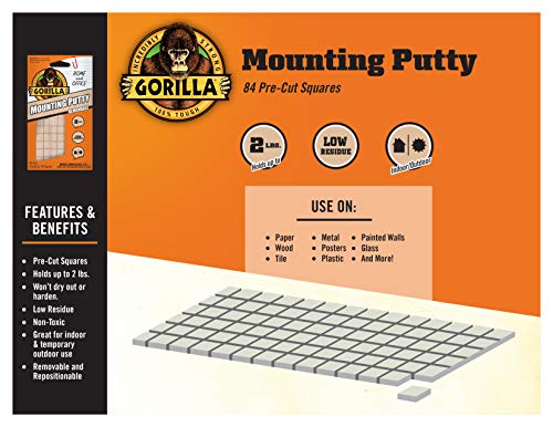 Gorilla Mounting Putty, Non-Toxic Hanging Adhesive, Removeable & Repositionable, 84 Pre-Cut Squares, 3pk - 2oz/56g, Natural Tan Color, (Pack of 3)-UPStoxs