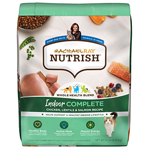 Rachael Ray Nutrish Indoor Complete Premium Natural Dry Cat Food with Added Vitamins, Minerals & Other Nutrients, Chicken with Lentils & Salmon Recipe, 14 Pounds (Packaging May Vary)-UPStoxs