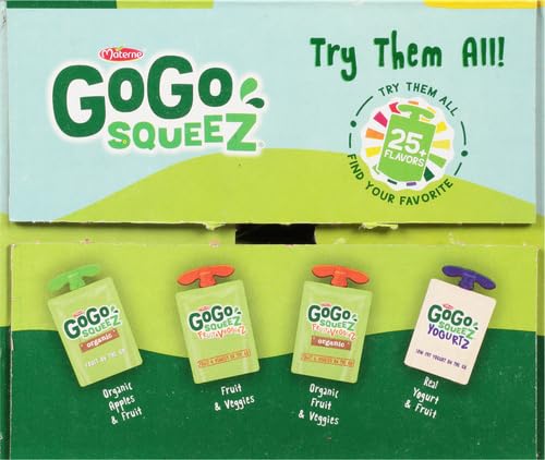 GoGo squeeZ Fruit on the Go Variety Pack, Apple, Banana & Strawberry, 3.2 oz (Pack of 20), Unsweetened Snacks for Kids, Gluten Free, Nut and Dairy Free, Recloseable Cap, BPA Free Pouches-UPStoxs