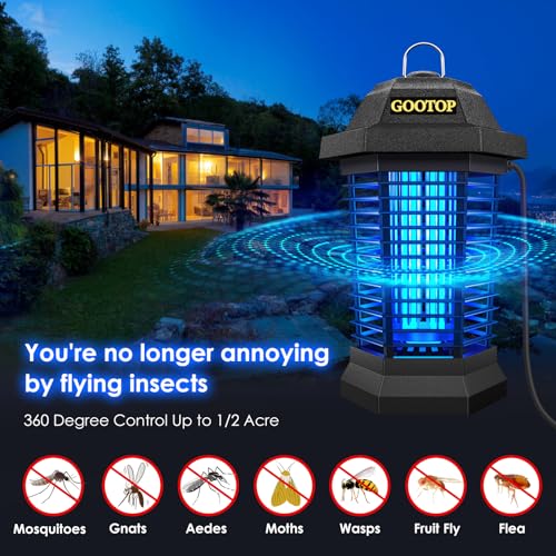 GOOTOP Bug Zapper Outdoor, Mosquito Zapper Outdoor, Electric Fly Zapper,Fly Traps, Mosquito Killer, 3 Prong Plug,Flying Insects Zapper Outdoor 90-130V, ABS Plastic Outer (Black)-UPStoxs
