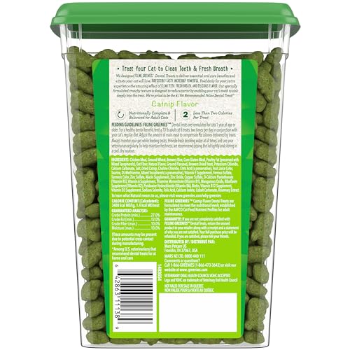 Greenies Feline Adult Natural Dental Care Cat Treats, Catnip Flavor, 9.75 oz. Tub-UPStoxs