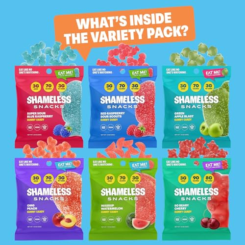 Shameless Snacks - Healthy Low Calorie Snacks, Low Carb Keto Gummies (Gluten Free Candy) - 6 Pack Super Variety Pack-UPStoxs