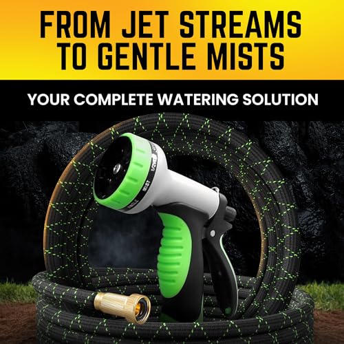 PowerFlow Garden Hose, NON-EXPANDABLE 25 Feet Premium Quality Stainless Steel Metal Water Hose with Durable Fabric Skin, Hose For Commercial, Residential Use, Bonus 10-way Spray Nozzle (25 Ft, Black)-UPStoxs