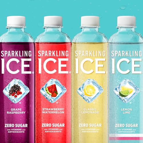 Sparkling Ice Blue Variety Pack, Zero Sugar Sparkling Water, with Vitamins and Antioxidants, 17 fl oz, 12 count (Classic Lemonade, Strawberry Watermelon, Grape Raspberry, Lemon Lime)-UPStoxs