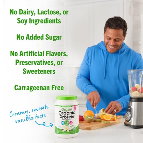 Orgain Organic Vegan Protein Powder, Vanilla Bean - 21g Plant Protein, 6g Prebiotic Fiber, No Lactose Ingredients, No Added Sugar, Non-GMO, For Shakes & Smoothies, 2.03 lb (Packaging May Vary)-UPStoxs