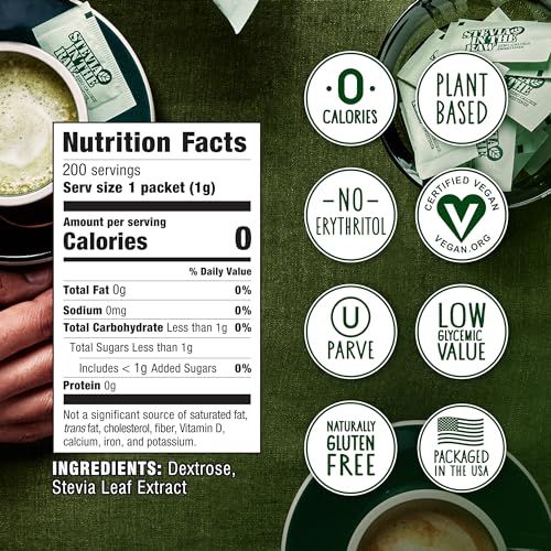 Stevia In The Raw, Plant Based Zero Calorie, No Erythritol, Sugar Substitute, Sugar-Free Sweetener for Coffee, Hot & Cold Drinks, Suitable For Diabetics, Vegan, Gluten-Free, 200 Count Packets (1 Pack)-UPStoxs