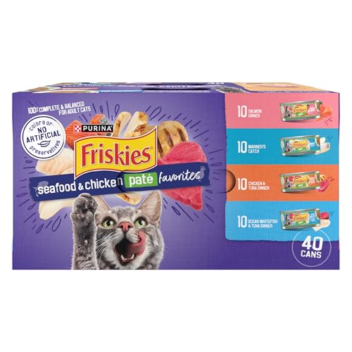 Purina Friskies Wet Cat Food Pate Variety Pack Seafood and Chicken Pate Favorites - (Pack of 40) 5.5 oz. Cans-UPStoxs