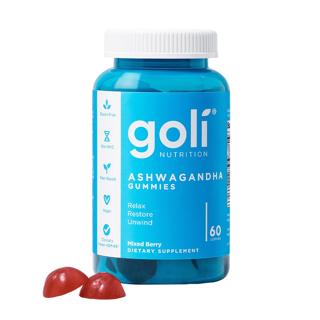 Goli Ashwagandha & Vitamin D Gummy - 60 Count - Mixed Berry, KSM-66, Vegan, Plant Based, Non-GMO, Gluten-Free & Gelatin Free Relax. Restore. Unwind, Pack of 1-UPStoxs