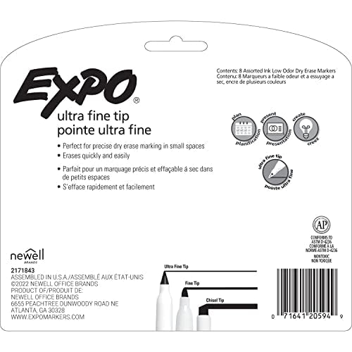 EXPO Low Odor Dry Erase Markers, Ultra-Fine Tip, Assorted Colors, 8 Count-UPStoxs