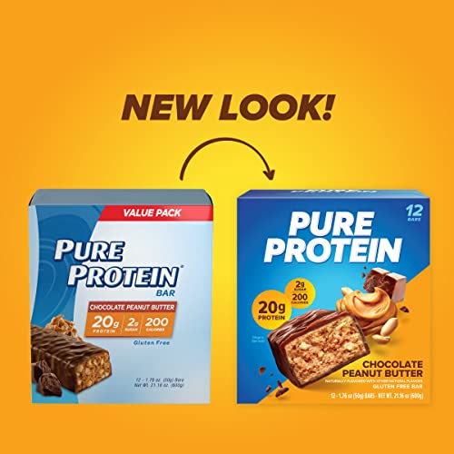 Pure Protein Bars, High Protein, Nutritious Snacks to Support Energy, Low Sugar, Gluten Free, Chocolate Peanut Butter, 1.76oz, 12 Count (Packaging May Vary)-UPStoxs