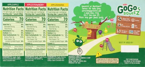 GoGo squeeZ Fruit on the Go Variety Pack, Apple, Banana & Strawberry, 3.2 oz (Pack of 20), Unsweetened Snacks for Kids, Gluten Free, Nut and Dairy Free, Recloseable Cap, BPA Free Pouches-UPStoxs