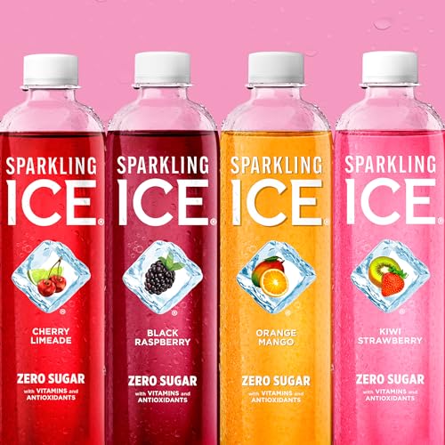 Sparkling Ice Purple Variety Pack, Flavored Water, Zero Sugar, with Vitamins and Antioxidants, 17 fl oz, 12 count (Black Raspberry, Cherry Limeade, Orange Mango, Kiwi Strawberry)-UPStoxs
