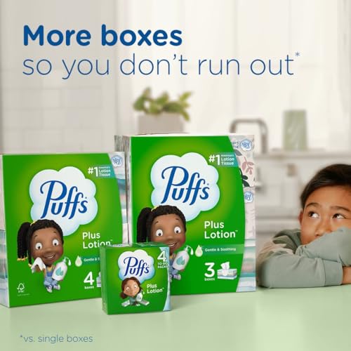 Puffs Plus Lotion Facial Tissues, 8 Family Boxes, 124 Facial Tissues per Box, Allergies and Colds-UPStoxs