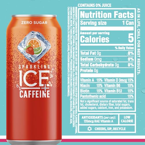 Sparkling Ice +Caffeine Variety Pack, Flavored Sparkling Water, Zero Sugar, with Vitamins and Antioxidants, 16 fl oz, 12 count (Citrus Twist, Black Raspberry, Blue Raspberry, Strawberry Citrus)-UPStoxs
