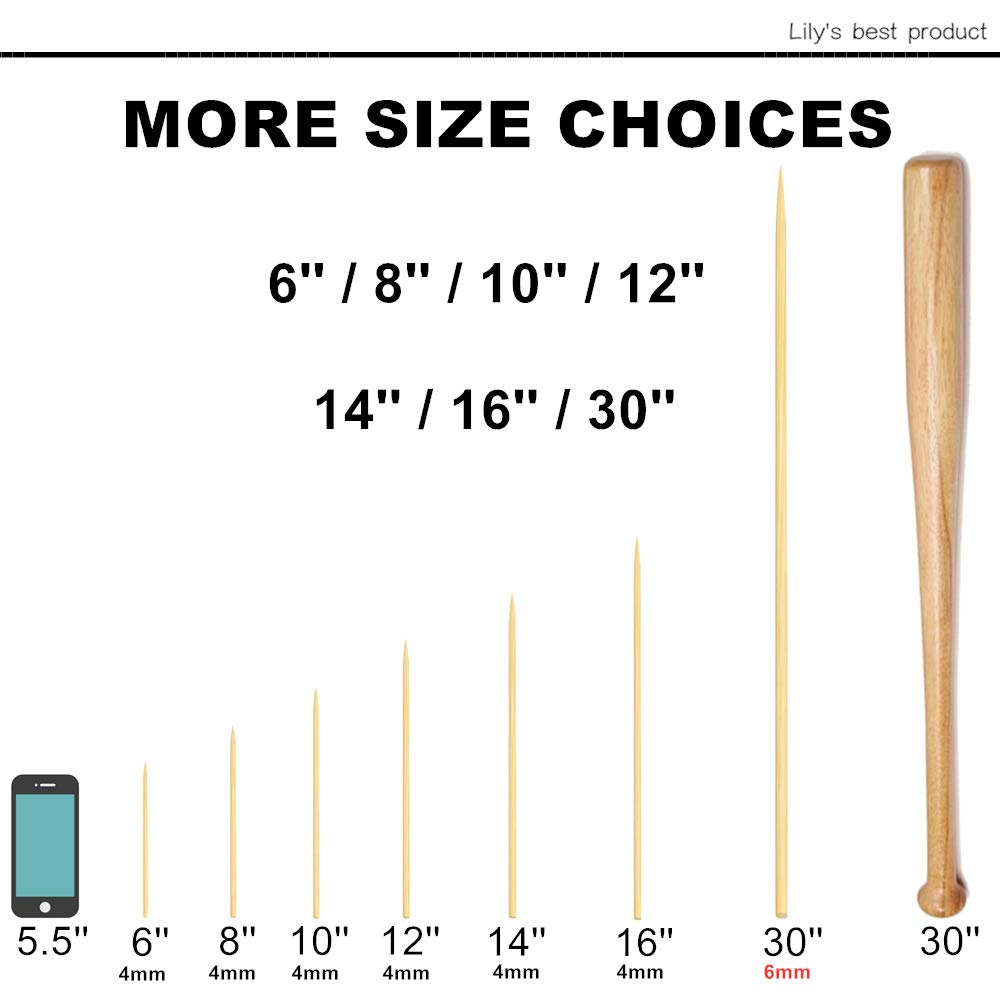 HOPELF 12" Natural Bamboo Skewers for BBQ，Appetiser，Fruit，Cocktail，Kabob，Chocolate Fountain，Grilling，Barbecue，Kitchen，Crafting and Party. Φ=4mm, More Size Choices 6"/8"/10"/14"/16"/30"(100 PCS)-UPStoxs