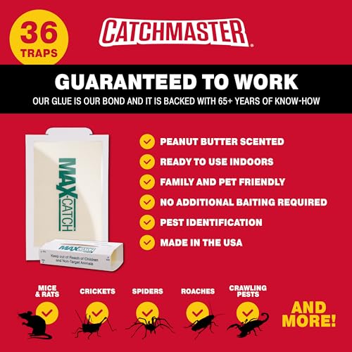 Catchmaster Max-Catch Mouse & Insect Glue Trap 36Pk, Mouse Traps Indoor for Home, Sticky Pest Control Adhesive Tray for Catching Bugs, Rats & Rodents, Non Toxic Bulk Pre-Baited Glue Boards-UPStoxs