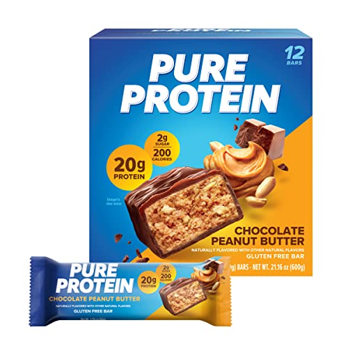 Pure Protein Bars, High Protein, Nutritious Snacks to Support Energy, Low Sugar, Gluten Free, Chocolate Peanut Butter, 1.76oz, 12 Count (Packaging May Vary)-UPStoxs