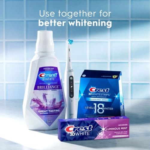 Crest 3D White Advanced Luminous Mint Teeth Whitening Toothpaste, 3.7 oz Pack of 4 - Helps Remove Surface Stains, Whitens Teeth, Strengthens Tooth Enamel, Protects Against Cavities-UPStoxs