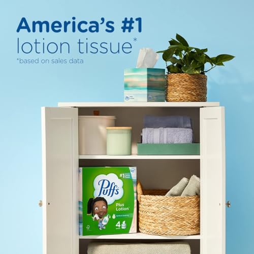 Puffs Plus Lotion Facial Tissues, 8 Family Boxes, 124 Facial Tissues per Box, Allergies and Colds-UPStoxs